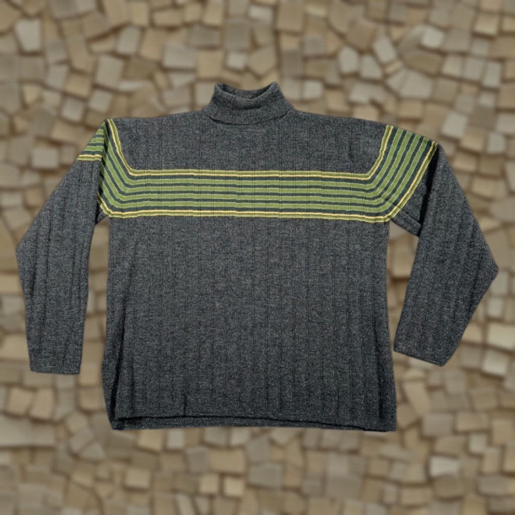 Banana Republic Banana Republic Sweater Womens XL Black Green Wool Turtleneck Y2K Striped Wool Knit Pullover 25in Size XL / US 12-14 / IT 48-50 - 1 Thumbnail