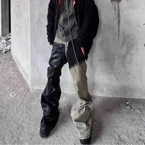 Designer Style Ribbon Patchwork Gradient Baggy Jeans Loose Y2K Size US 31 - 1 Thumbnail