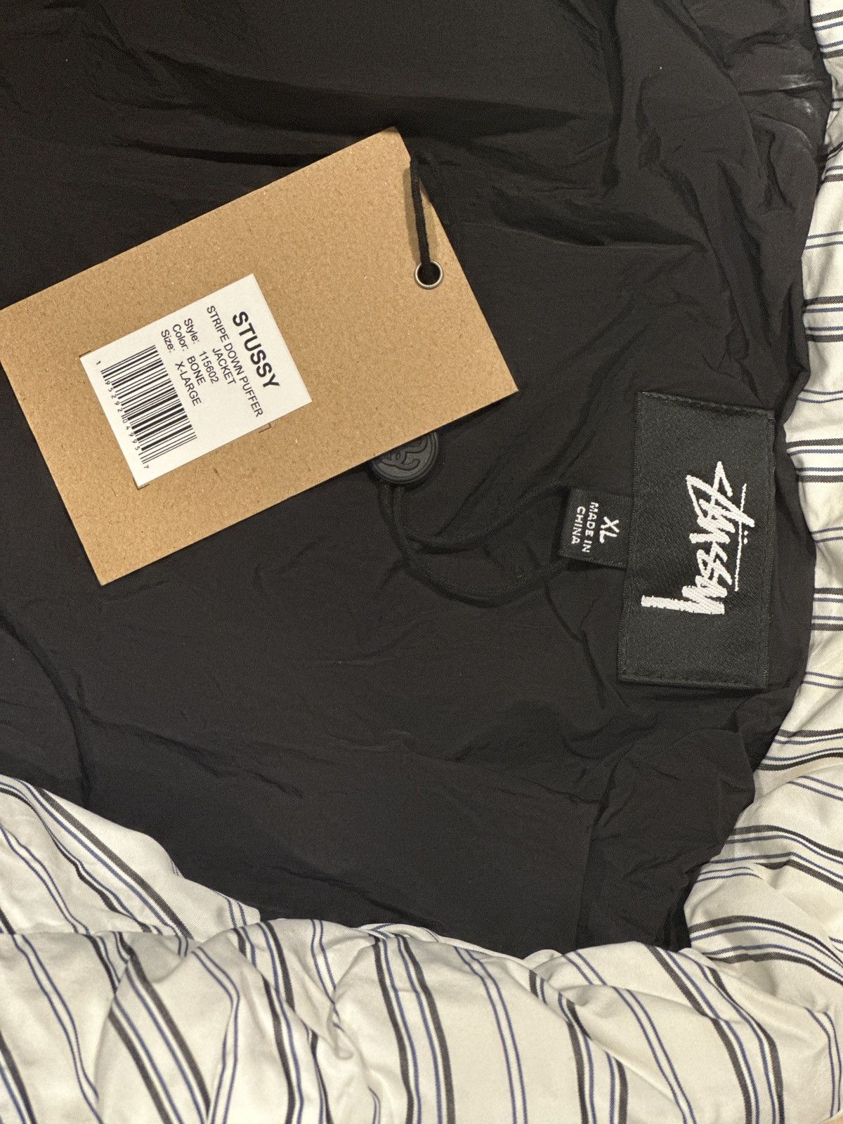 Stussy STRIPE DOWN PUFFER JACKET - BONE Size US XL / EU 56 / 4 - 8 Thumbnail