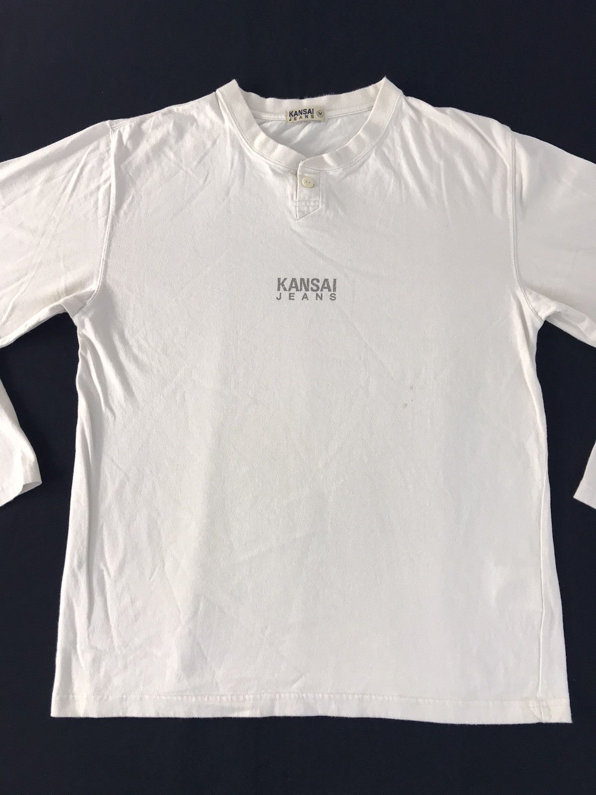 Kansai Yamamoto Kansai Yamamoto Jeans Henley Neck Longsleeve Spell Out Tee Size US S / EU 44-46 / 1 - 2 Thumbnail