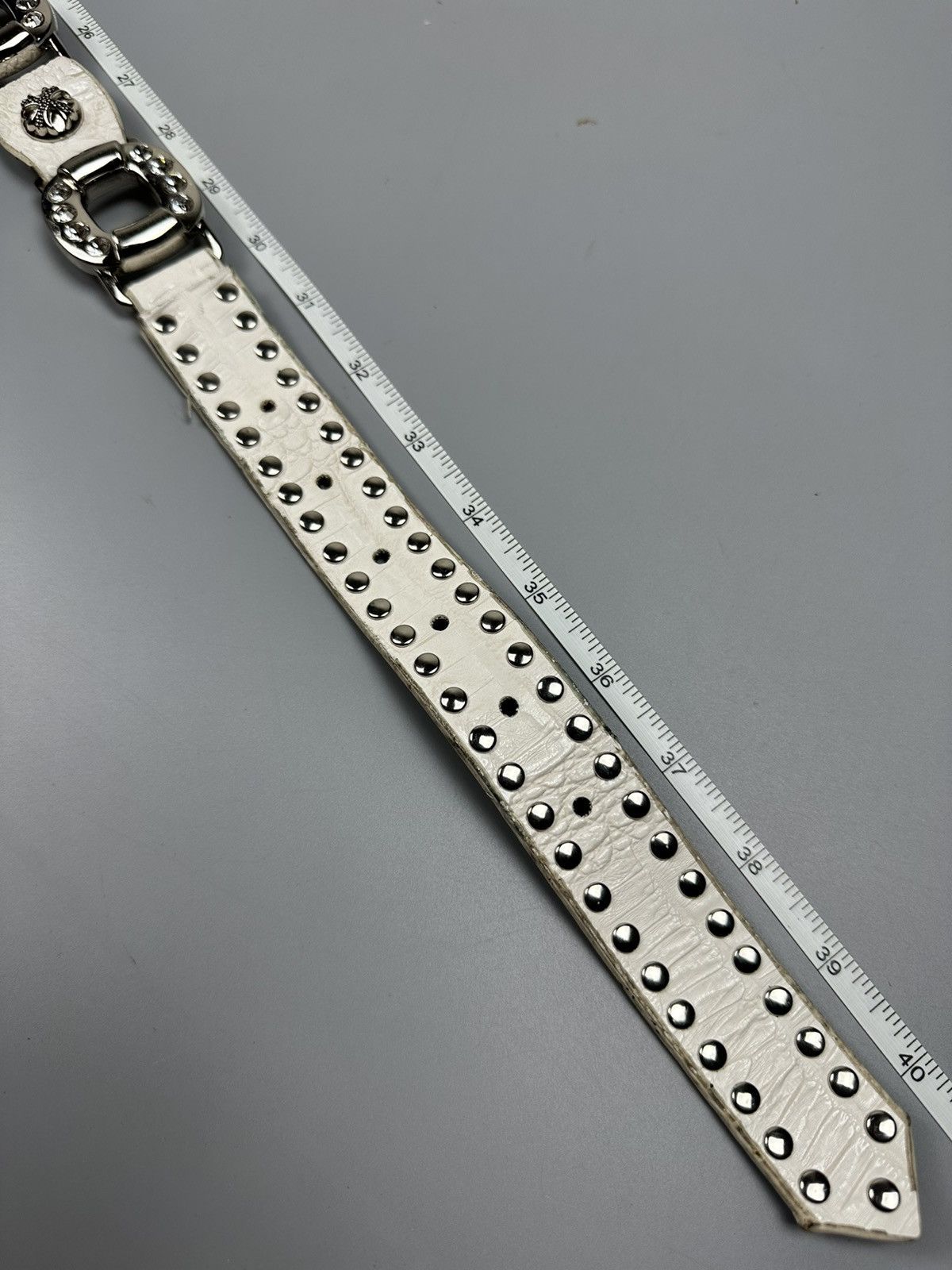 If Six Was Nine Rare Chrome Hearts Inspired White Leather Diamond Studs Belt Size 34 - 20 Thumbnail