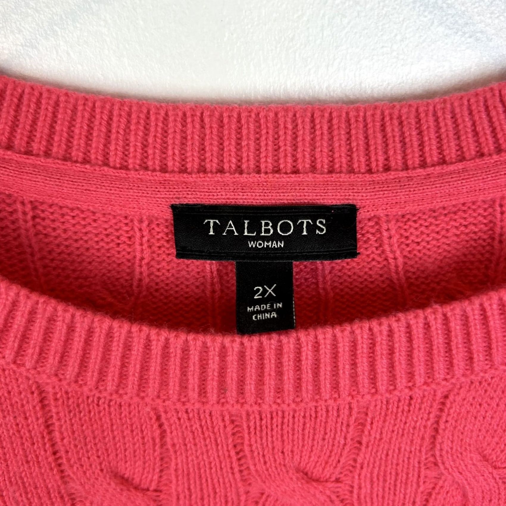 Talbots VINTAGE Talbots Sweater Women 2X Cable Knit Wool Blend Hot Pink Old Money Quiet Luxury Size XXL / US 16-18 / IT 52-54 - 3 Thumbnail