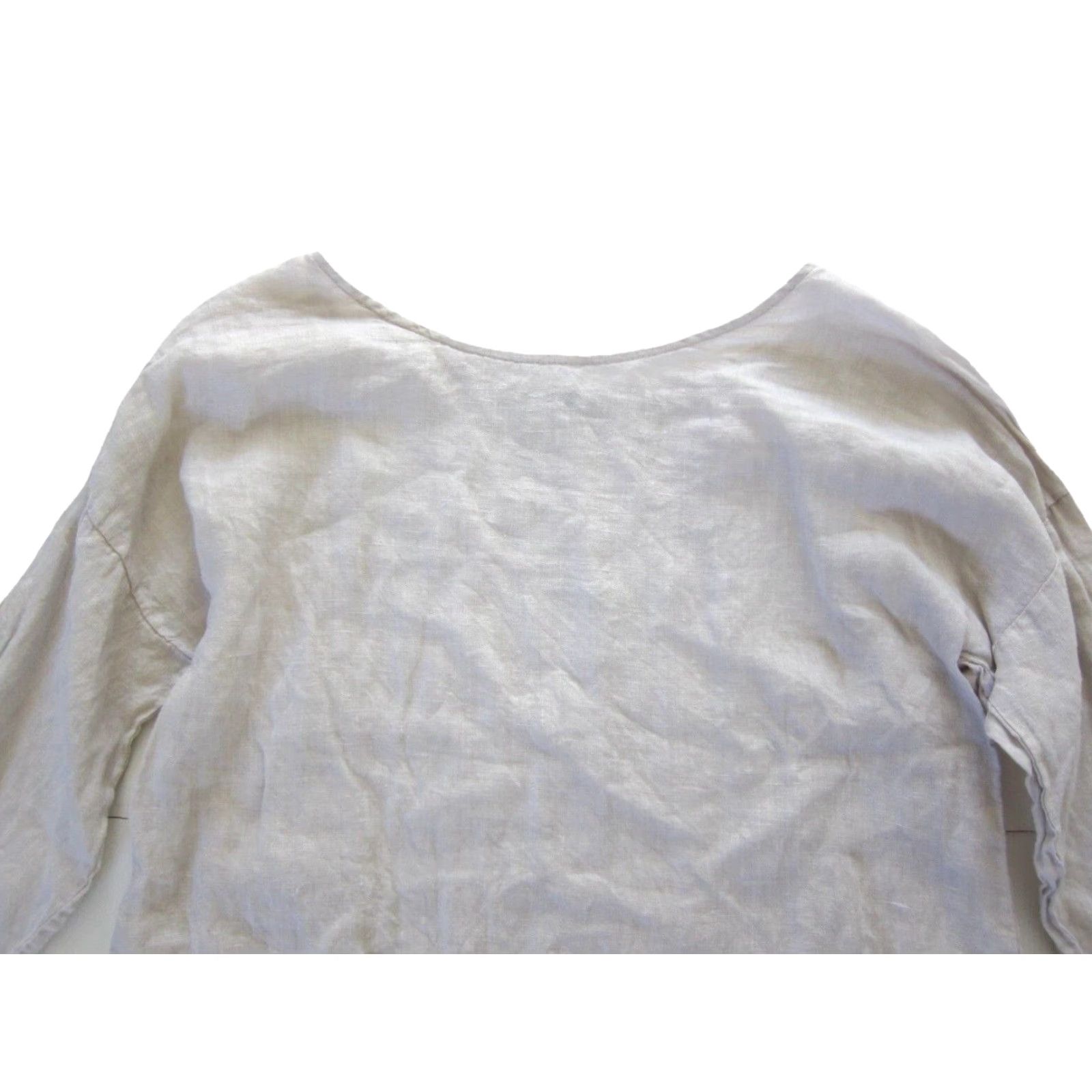 Vintage Terzo Millenio Italy Ivory Cream Linen 3/4 Sleeve Round Neck Tunic Blouse Small Size S / US 4 / IT 40 - 3 Thumbnail
