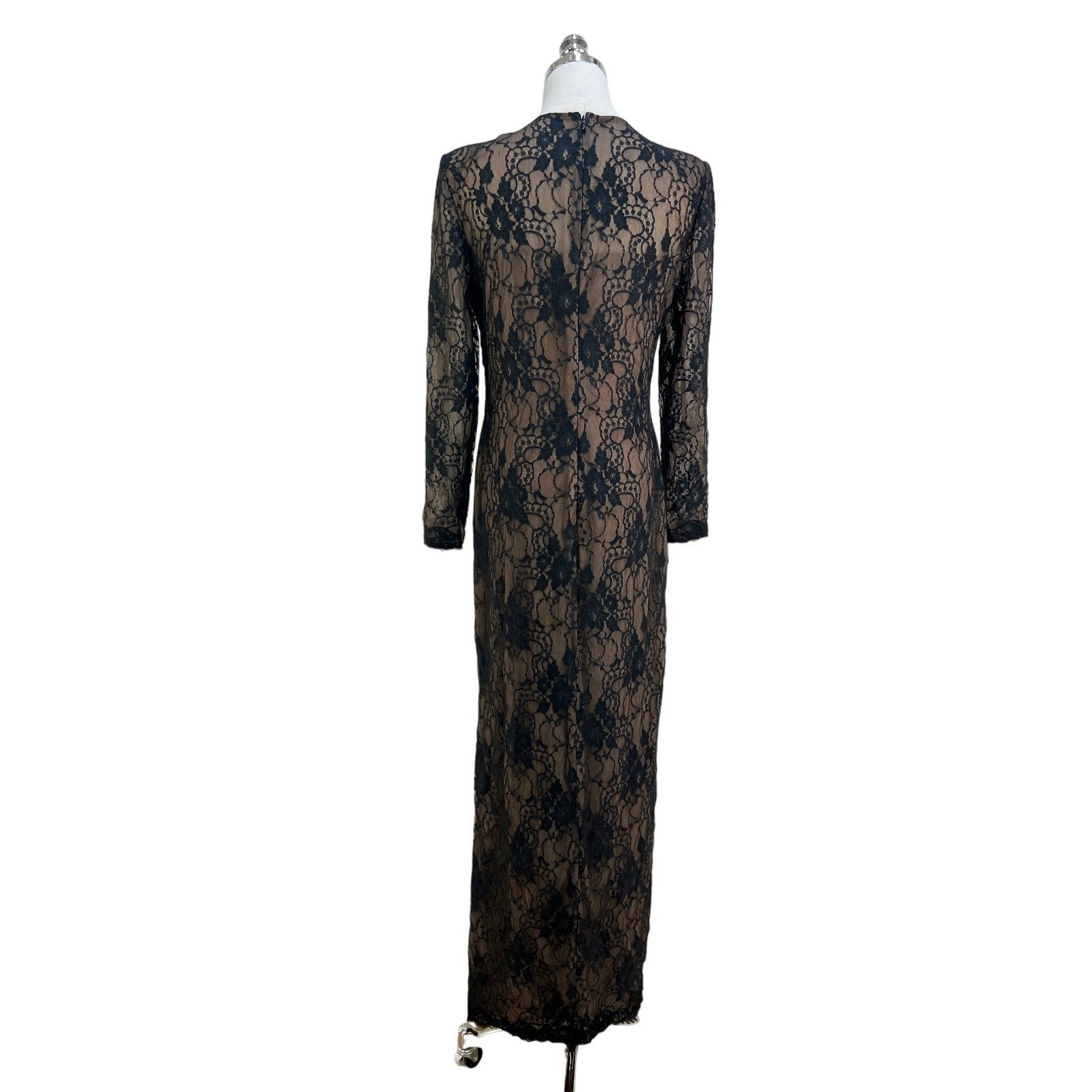 Other × Vintage Vintage Victor Costa for Nahdree Black Nylon Lace Maxi Dress Size M / US 6-8 / IT 42-44 - 10 Thumbnail