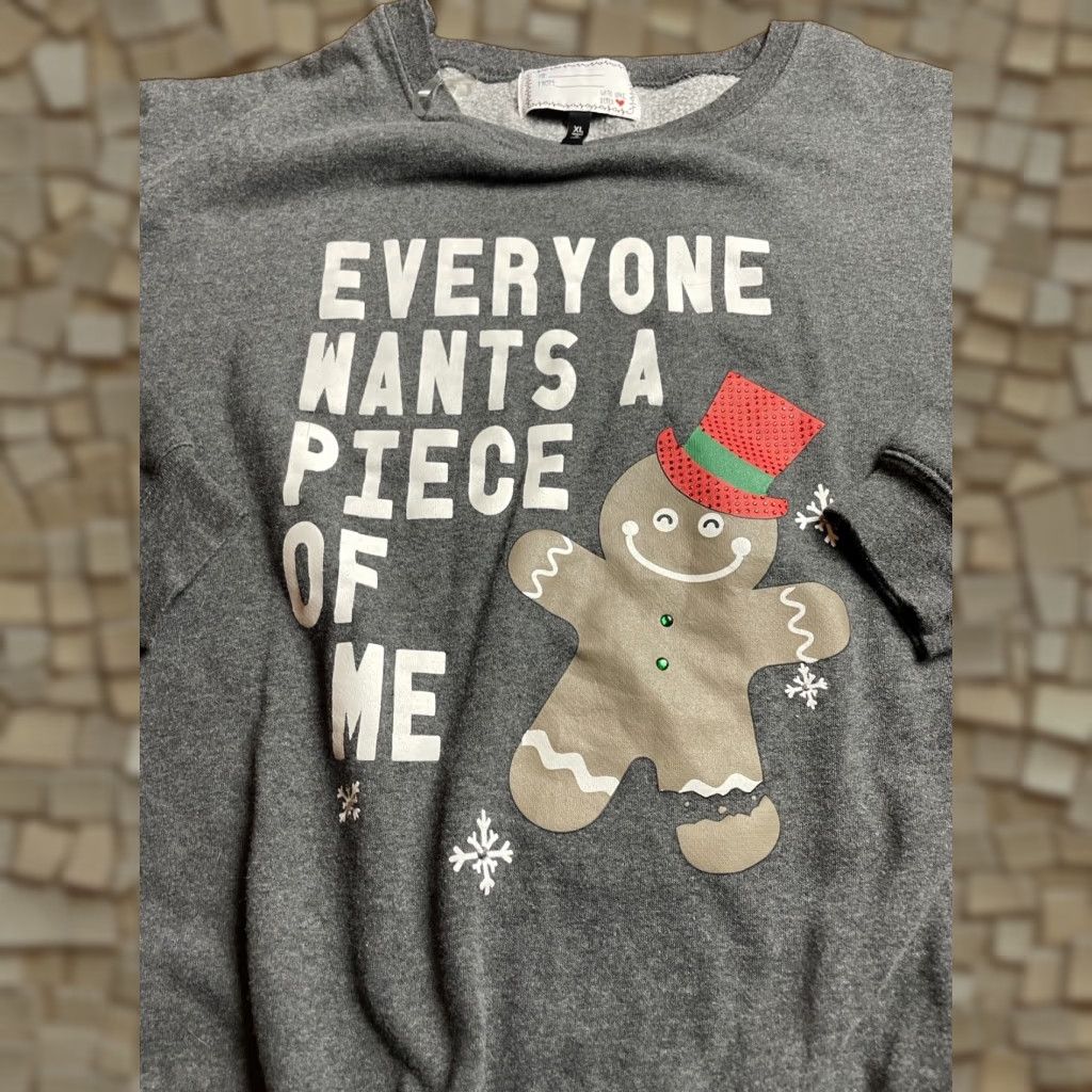 Vintage Derek Sweater Women's XL Gray Christmas Gingerbread Man Snow Flecks Print Shirt Size XL / US 12-14 / IT 48-50 - 1 Thumbnail