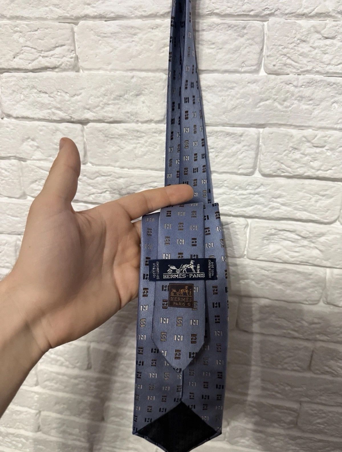 Hermes Vintage Hermes Silk Blue Tie Geometric Pattern One Size Size ONE SIZE - 4 Thumbnail