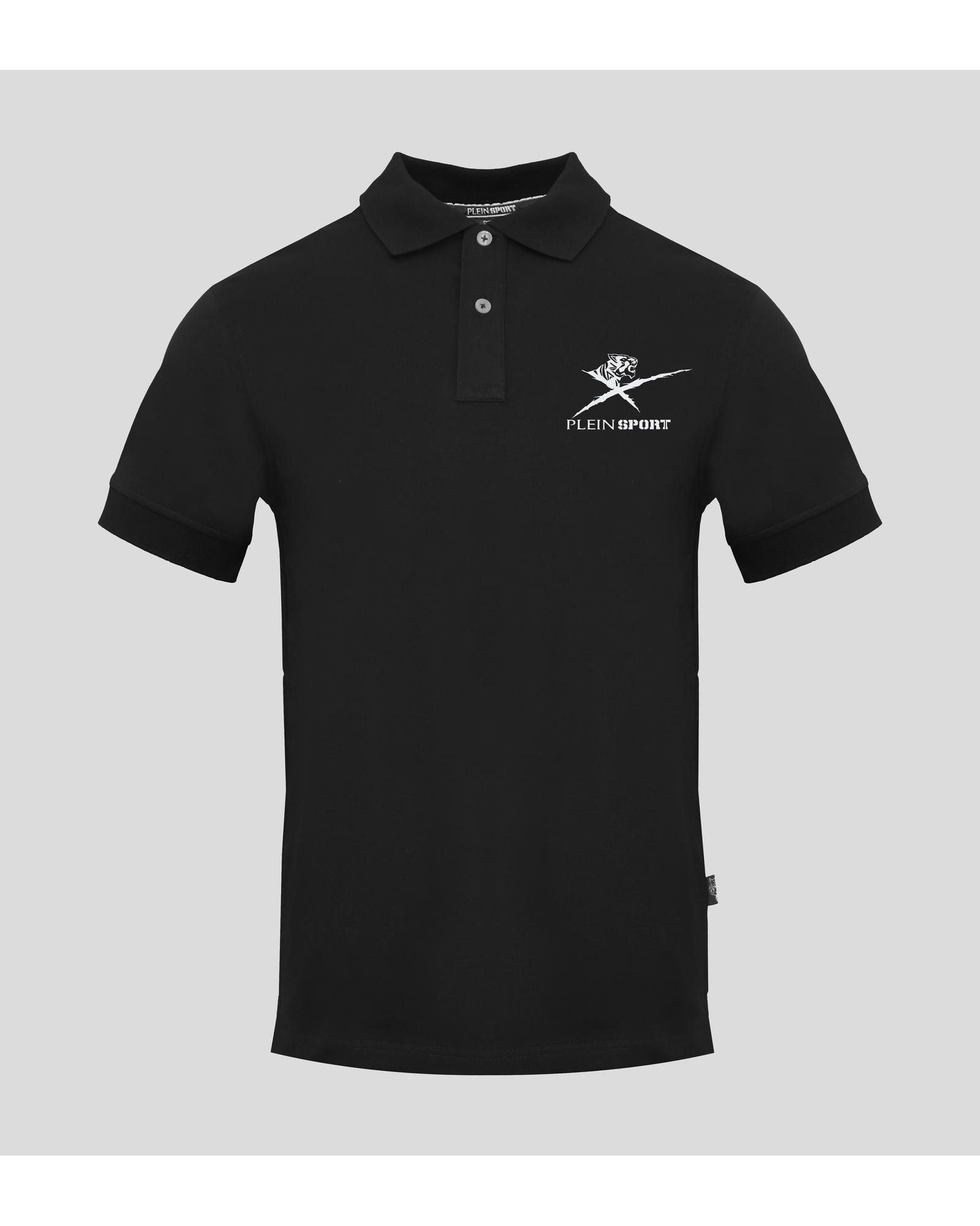 image of Philipp Plein Short Sleeve Cotton Blend Polo Shirt With Logo in Black, Men's (Size XL)