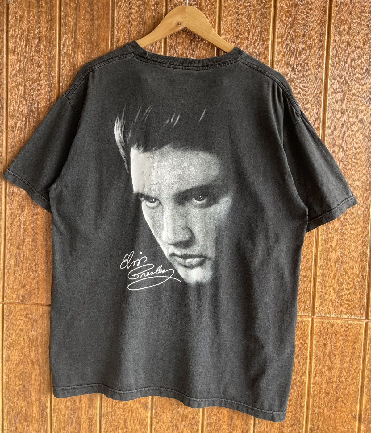 Band Tees Vintage90💢ELVIS PRESLEY💢Big Print Mirror Sun Faded Black Tee Size US XL / EU 56 / 4 - 3 Thumbnail