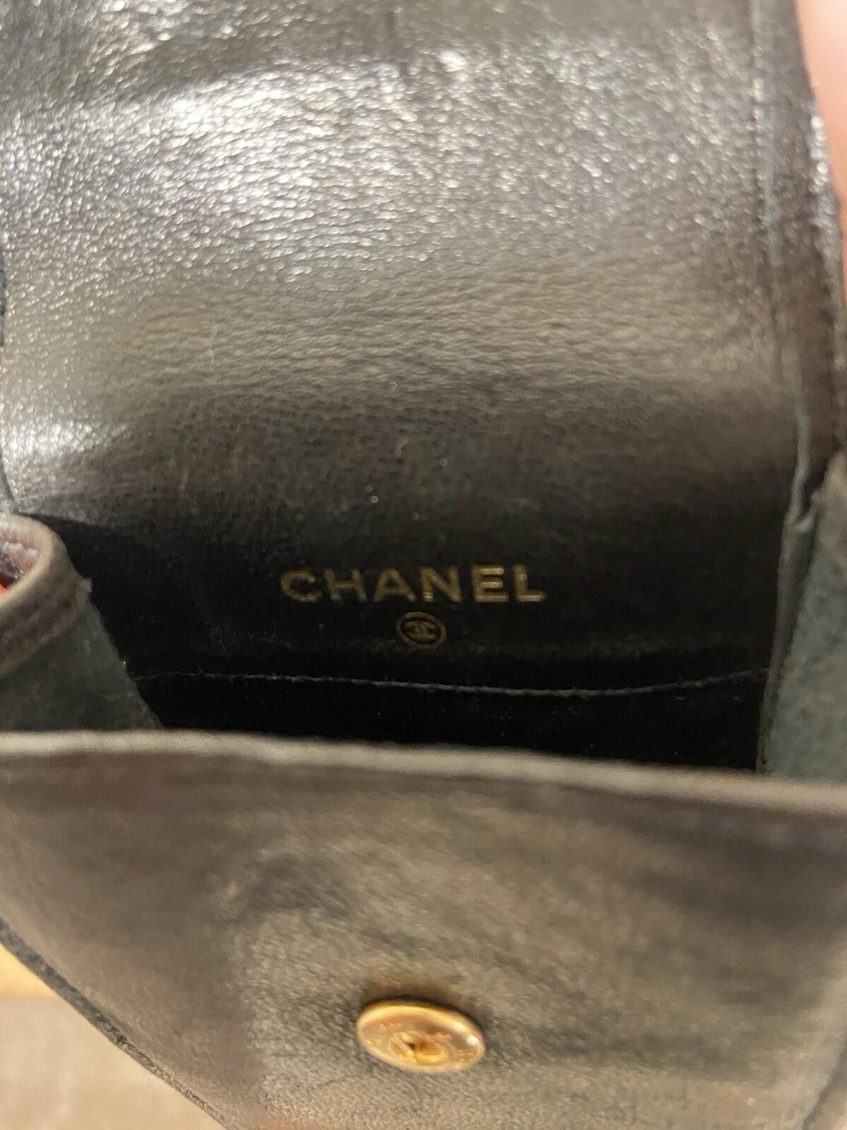 Chanel black lambskin leather cigarette case pouch w chain