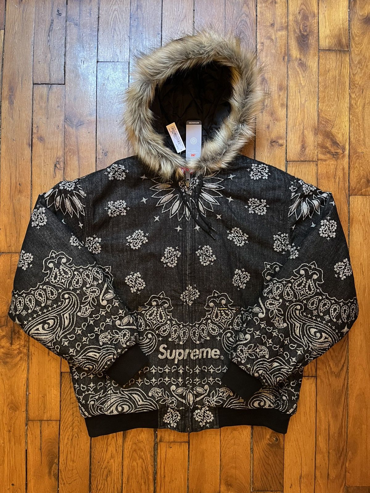 Supreme Bandana Jacquard Denim Hooded Work Jacket Size Large