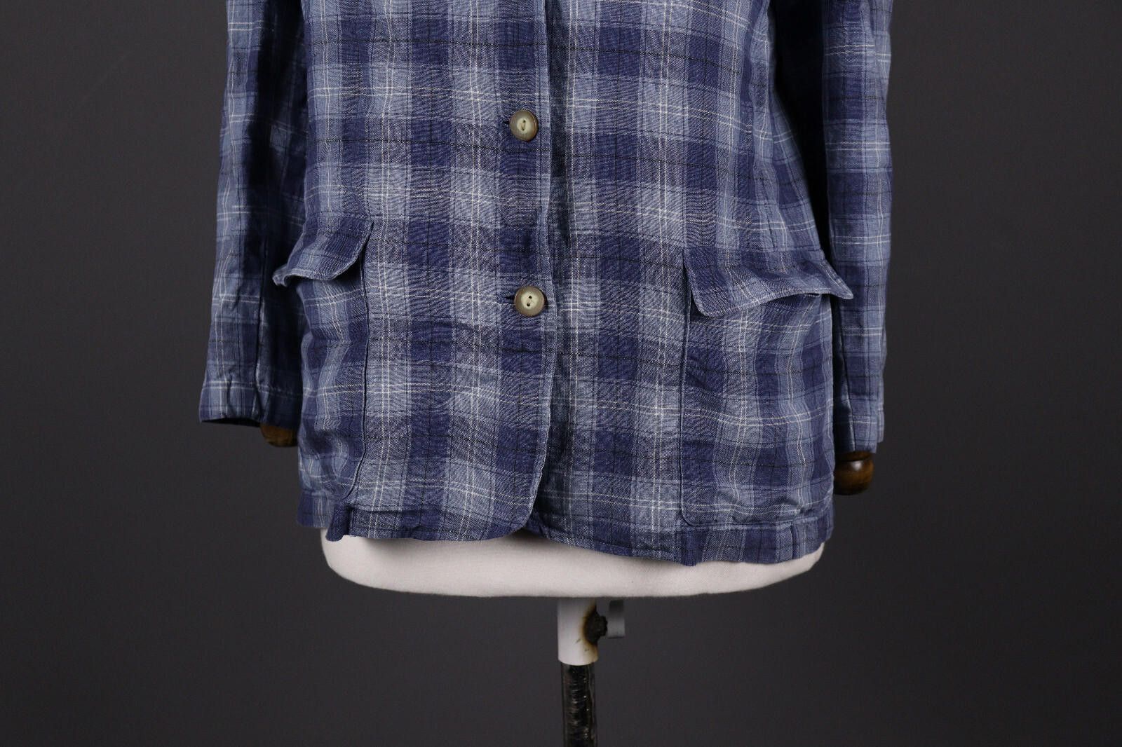L.L. Bean L.L. Bean Petite Blue Check 100% Linen Blazer Jacket Size Size M / US 6-8 / IT 42-44 - 3 Thumbnail