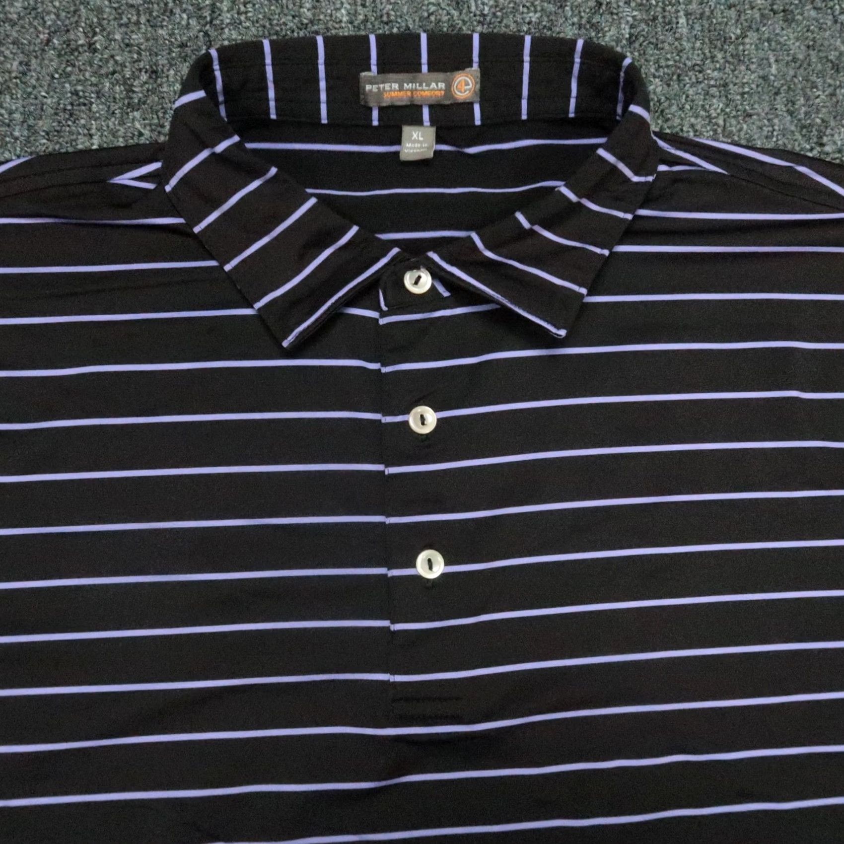 Peter Millar Peter Millar Polo Shirt Mens XL Black Purple Striped Short Sleeve Summer Comfort Size US XL / EU 56 / 4 - 2 Thumbnail