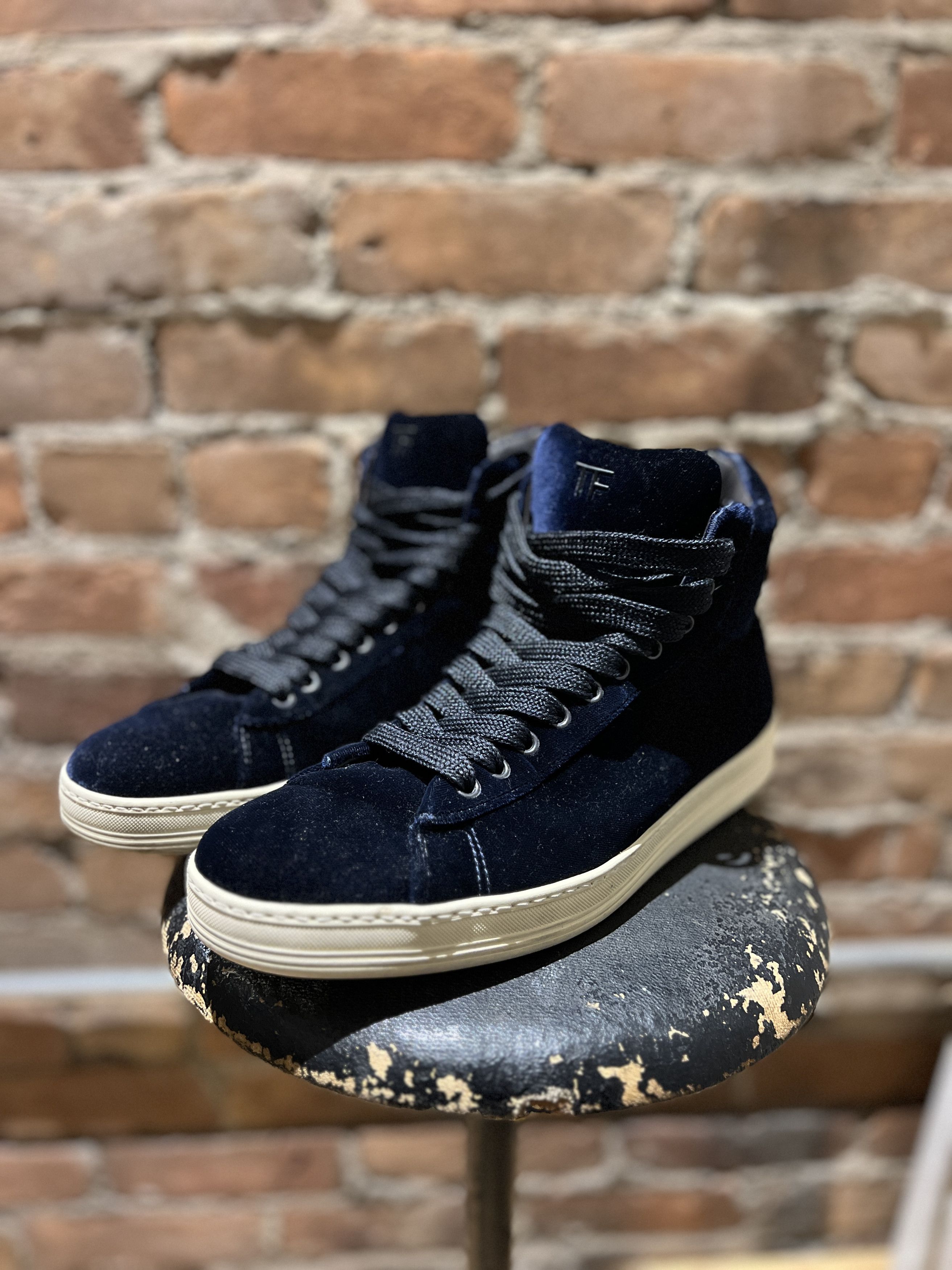 Tom Ford Tom Ford Russel Velvet High-Top Sneakers – Navy | EU 41 Size US 8 / EU 41 - 2 Thumbnail