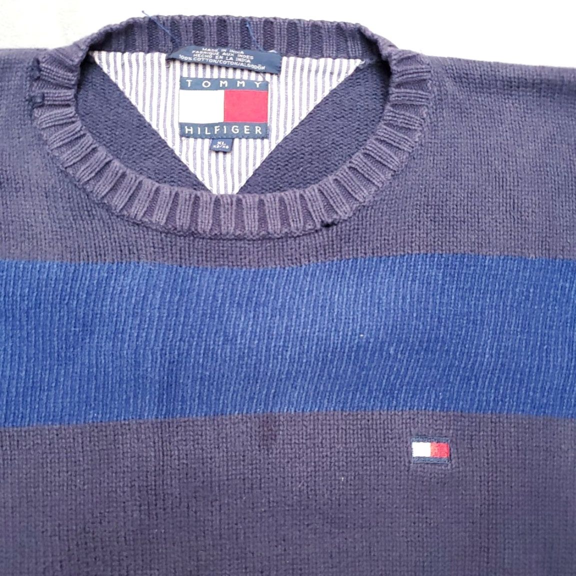 Tommy Hilfiger VINTAGE Tommy Hilfiger Sweater Men XL Blue Striped Cotton Crewneck Pullover VTG Size US XL / EU 56 / 4 - 2 Thumbnail