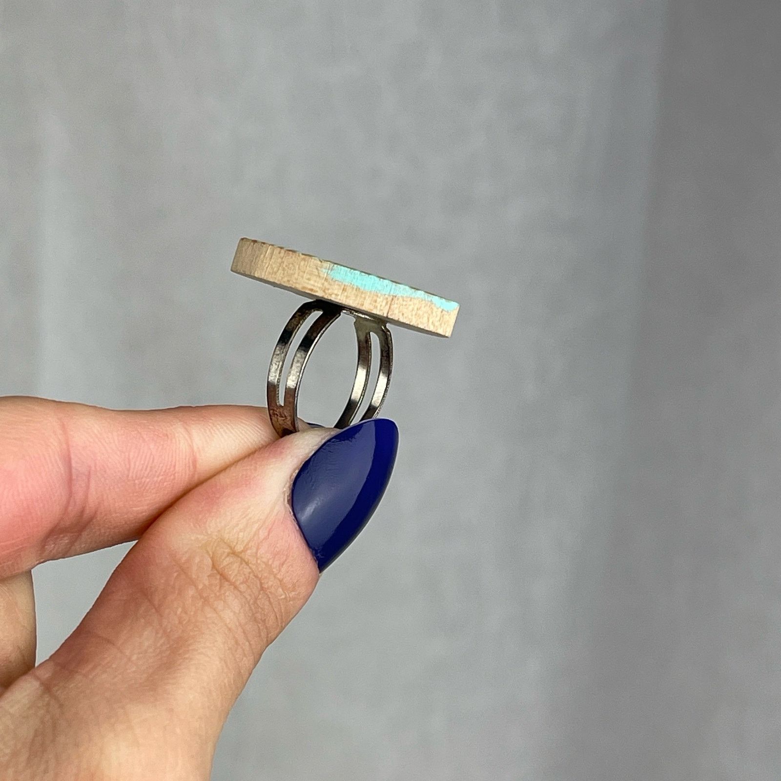 Handmade Steppie Co. Wooden Heart Adjustable Ring Mint Green Striped Size ONE SIZE - 21 Thumbnail