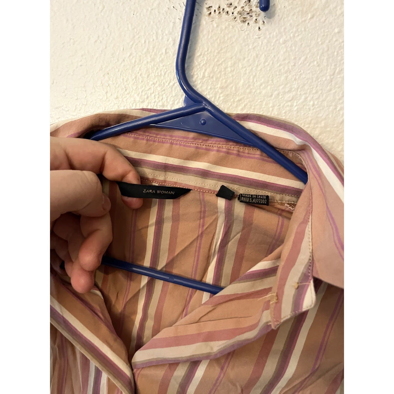 Zara Zara Career Tailored Shirt Women Small Beige Caramel Striped 100% Cotton Womens Size S / US 4 / IT 40 - 4 Thumbnail