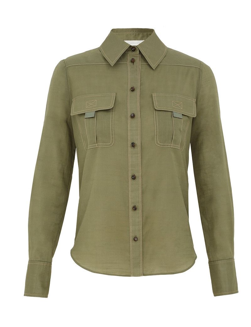 Zimmermann oc11z0126 Wylie Body Shirt in Olive Green Size M / US 6-8 / IT 42-44 - 1 Thumbnail