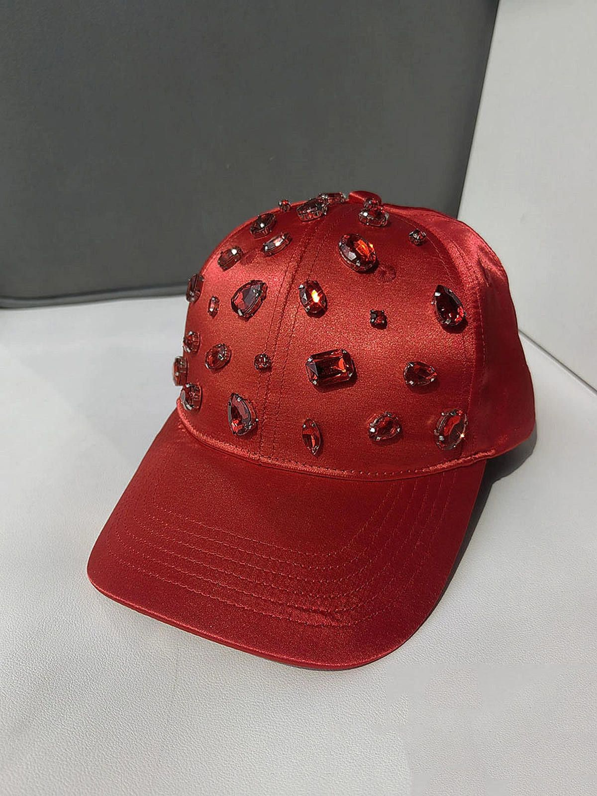 Other Red Rhinestone Baseball Cap, Crystal Hat Size ONE SIZE - 3 Thumbnail