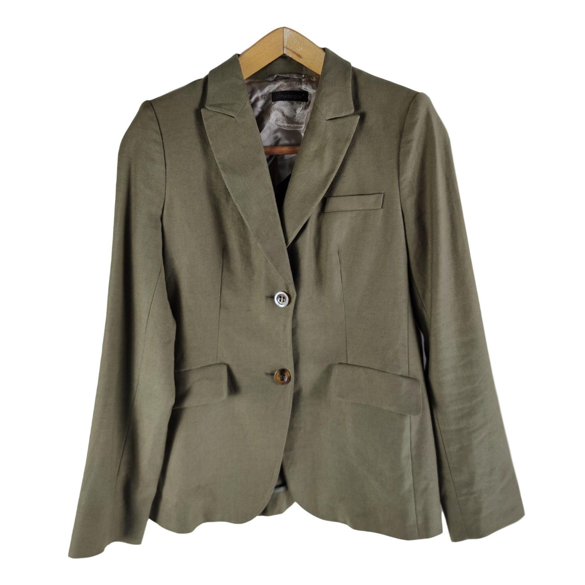 Sonia Bogner Womens Blazer Size M US 10 Linen Mix Khaki Offi