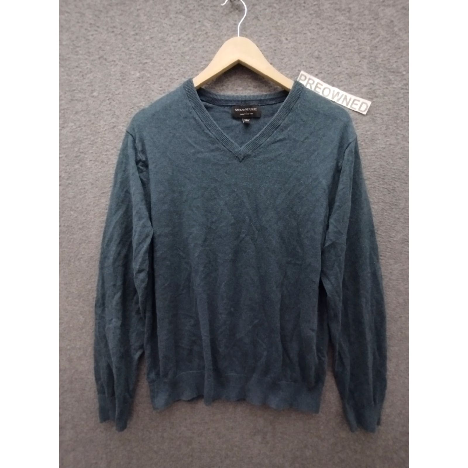 Banana Republic VINTAGE Banana Republic Sweater Mens L Blue/Green Pullover V-Neck 100% Merino Wool Knit - Solid, All Seasons, 90s Classic Mens Size US L / EU 52-54 / 3 - 2 Thumbnail