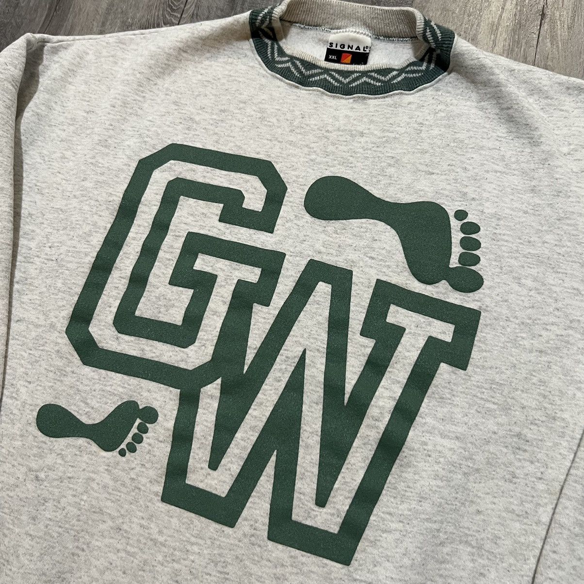 Vintage VTG George Washington HS Denver Grey/Green 90s Sweatshirt Size US XXL / EU 58 / 5 - 3 Thumbnail