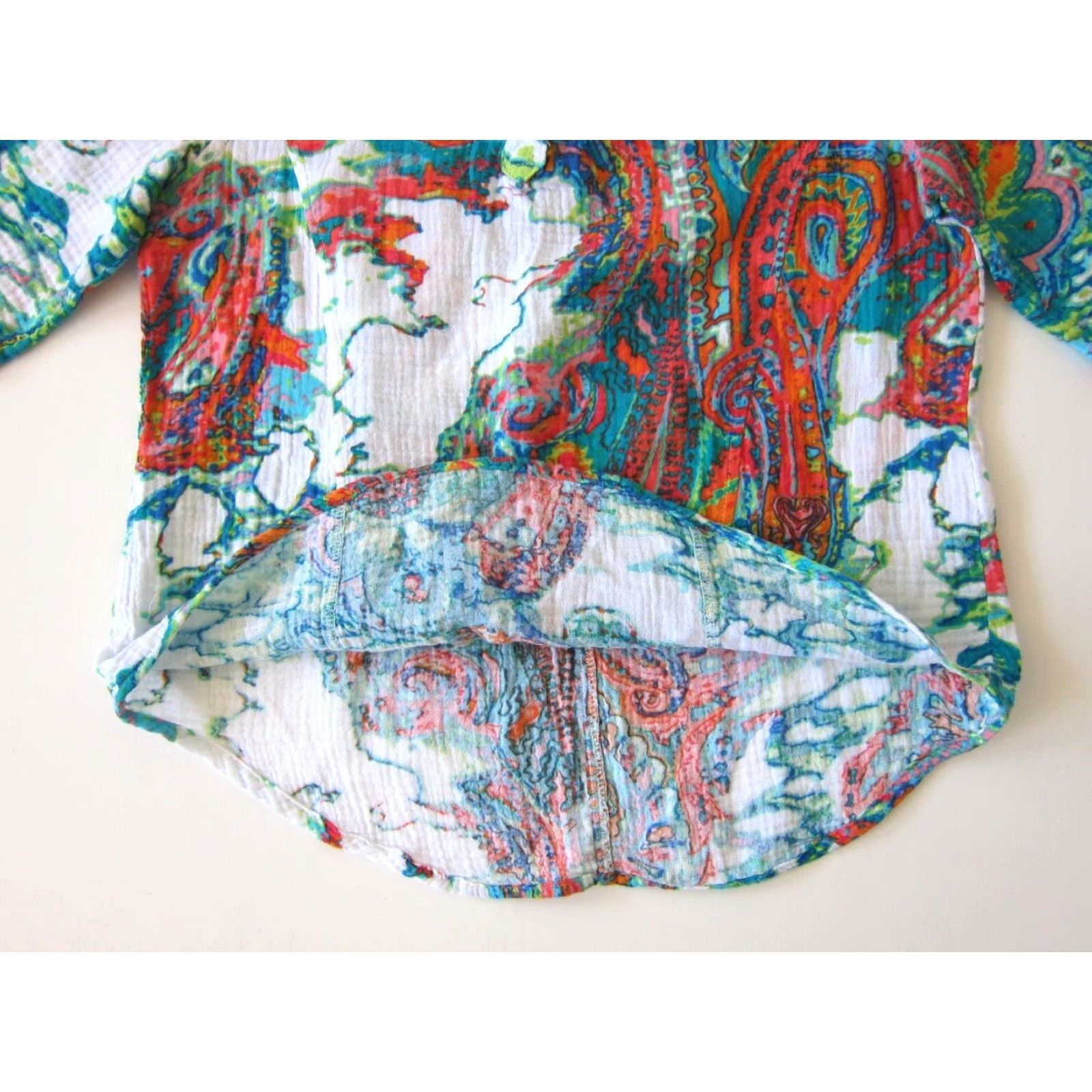 Vintage Westbound Blouse Tunic Short Sleeve V-Neck 100% Cotton Petites PS Green Tie Dye Women Size S / US 4 / IT 40 - 5 Thumbnail
