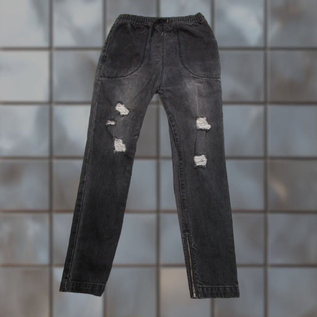I Love Ugly VINTAGE I Love Ugly Men's Jogger Pants 31 Inch Waist Size M Black Distressed Denim Tapered Zippered Ankle Pockets Size US 31 - 1 Thumbnail