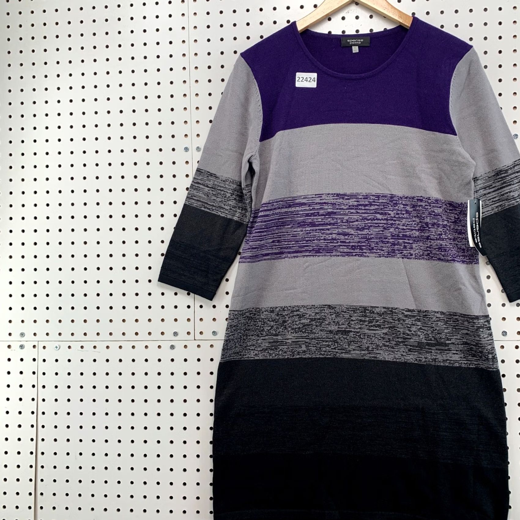 Vintage Spense Sweater Dress Purple Black Striped Womens Petite Large PL Size L / US 10 / IT 46 - 3 Thumbnail
