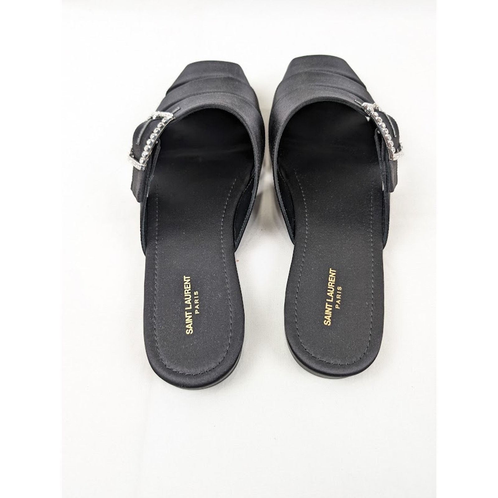 Saint Laurent Paris o1rshd1 Jacques Slide Strass Crepe Satin Sandal in Nero Size US 10.5 / EU 43-44 - 14 Thumbnail