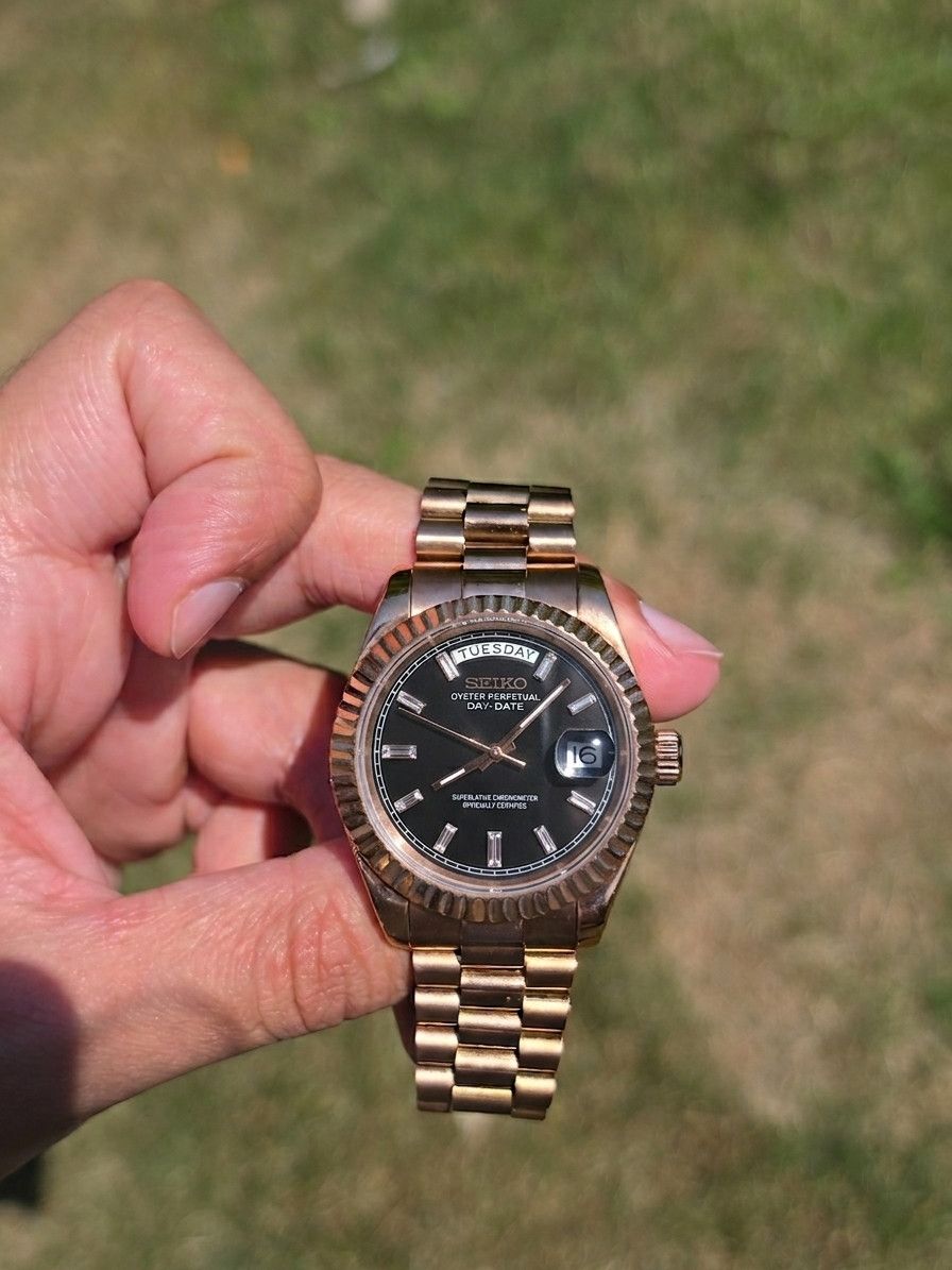 Black Custom Seiko Daydate Mod, Men's (Size 36)