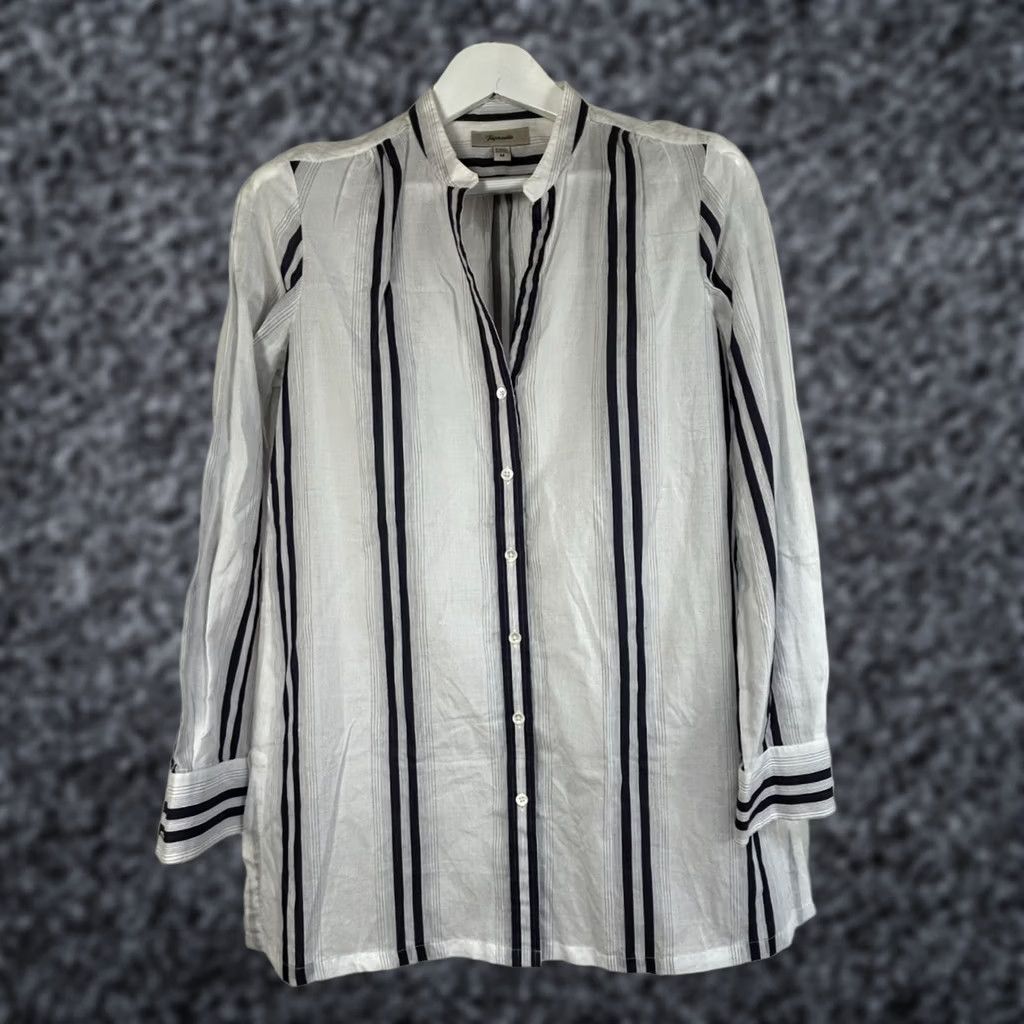 Faconnable Faconnable Womens White & Navy Striped Long Sleeve Button-Up Tunic Shirt Medium Size M / US 6-8 / IT 42-44 - 1 Thumbnail