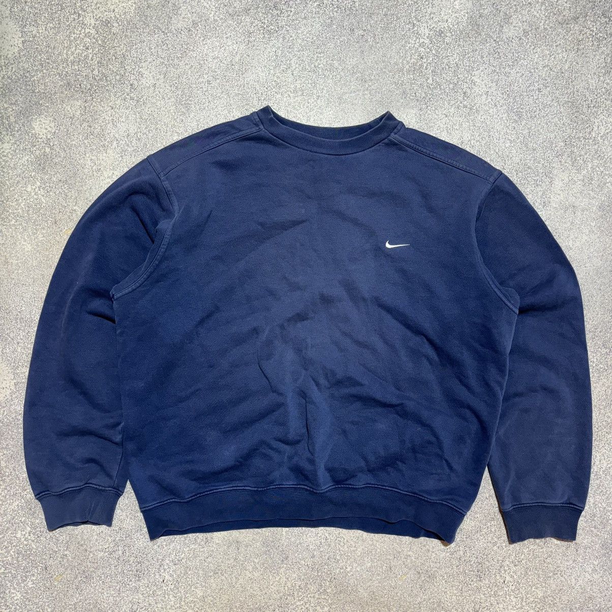 Nike × Vintage 90s Nike Vintage Blue Sweatshirt Drill Small Swoosh size M Size US M / EU 48-50 / 2 - 1 Thumbnail