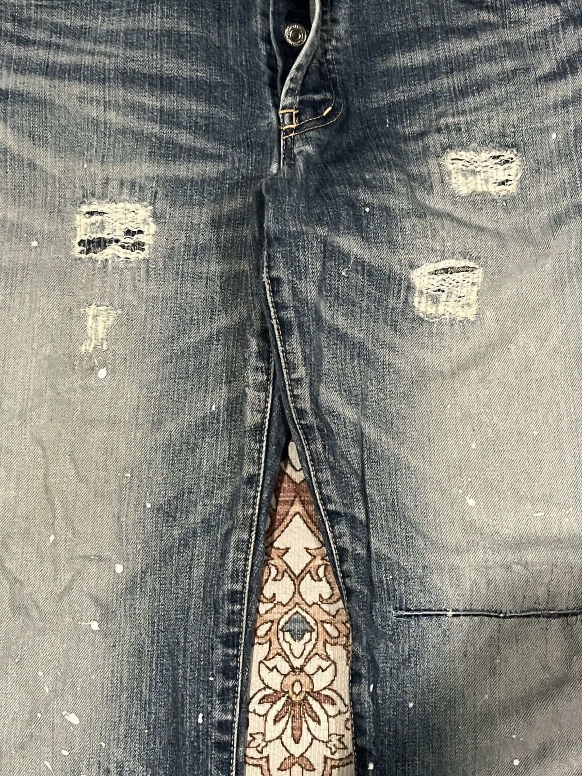 Japanese Brand WASHED DENIM PAINT SPLATTER DISTRESSED JEANS NOT HELMUT LANG Size US 31 - 8 Thumbnail