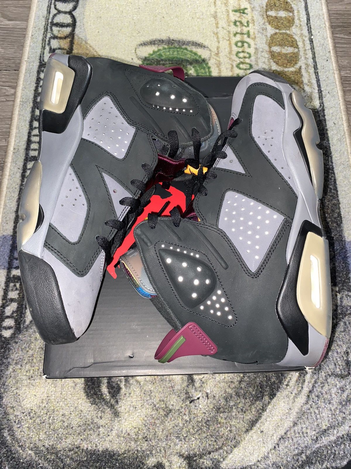 image of Jordan Nike Jordan 6 Retro Bordeaux Shoes in Black Gray, Men's (Size 12)