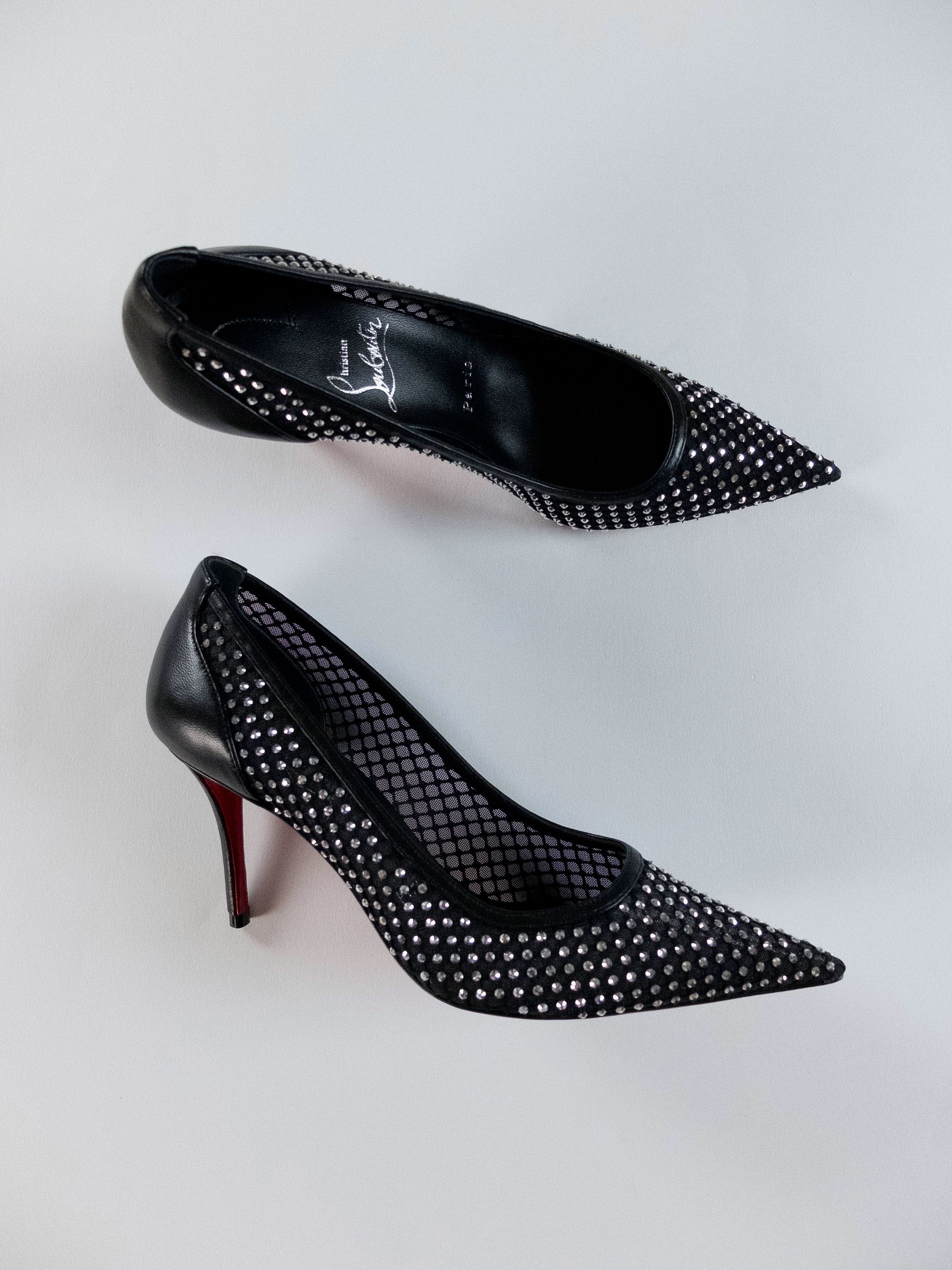 Christian Louboutin CHRISTIAN LOUBOUTIN Apostropha Mesh Strass black pumps 37.5 Size US 7.5 / IT 37.5 - 3 Thumbnail