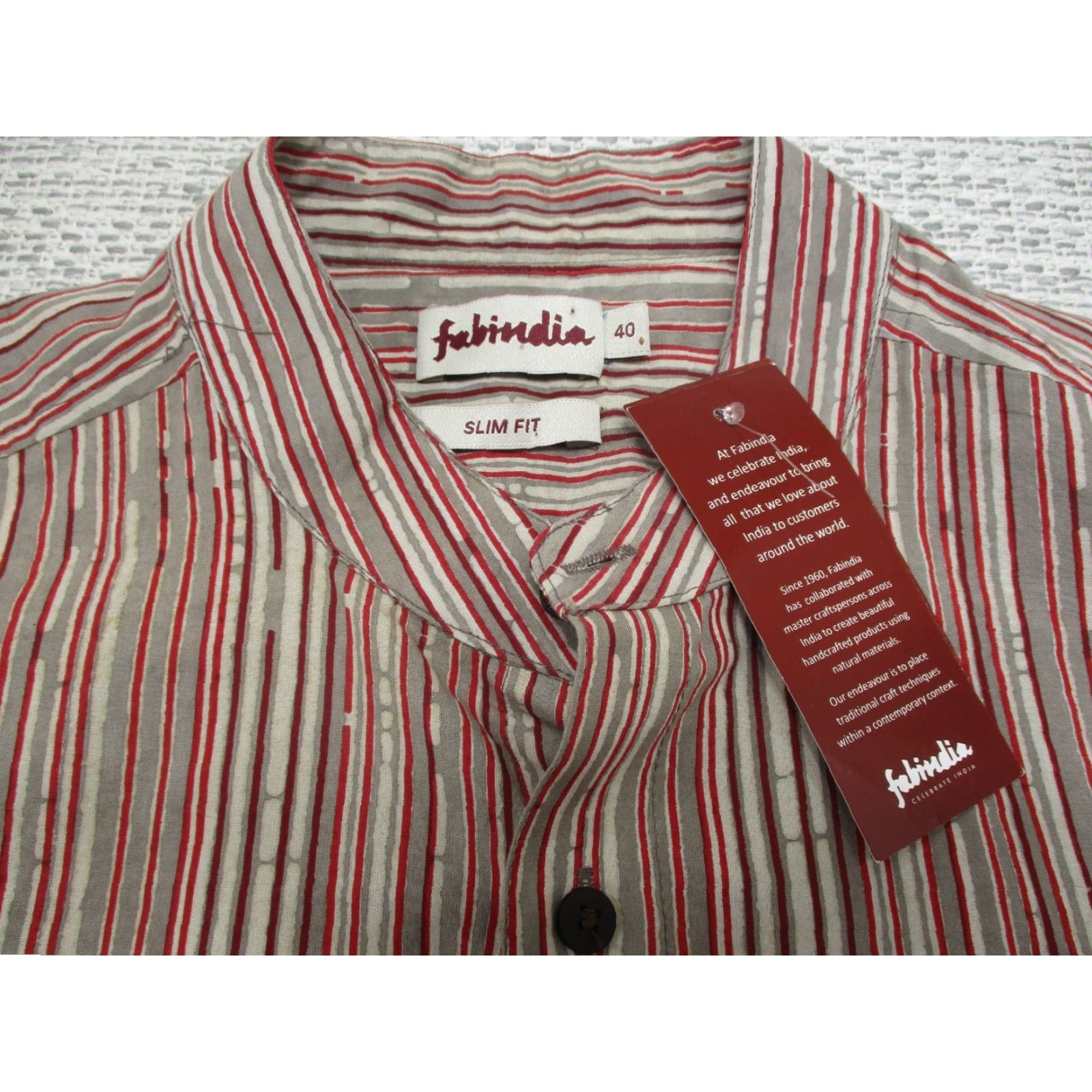 Vintage Fabindia Shirt Mens 40 Long Sleeve Button Up Band Collar Roll Up Sleeves New Size US L / EU 52-54 / 3 - 4 Thumbnail