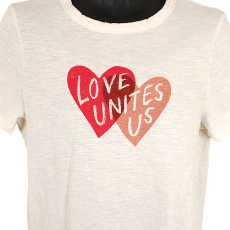 Vintage Love Unites Us T Shirt Womens Size Medium Cream Hearts Shirt Womens Medium Ivory Cotton Universal Thread Size M / US 6-8 / IT 42-44 - 2 Thumbnail