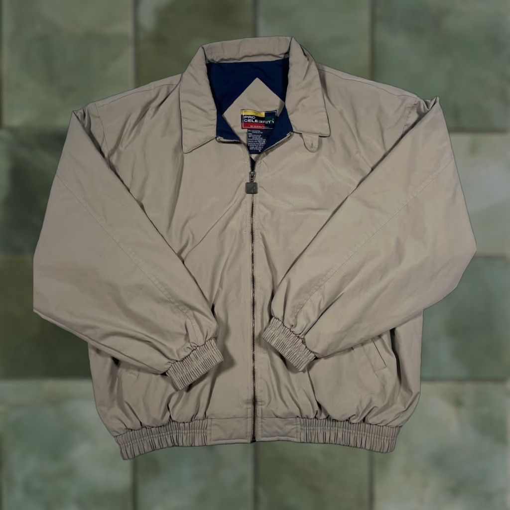 Vintage Pro Celebrity Jacket Mens XL Beige Bomber Full Zip Water Resistant Lined Casual Size US XL / EU 56 / 4 - 1 Thumbnail