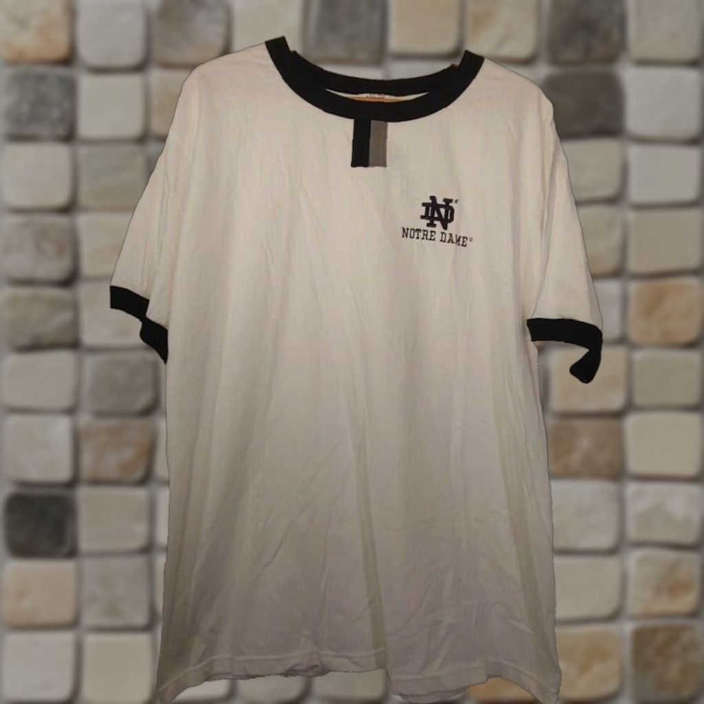VINTAGE 1986 Notre Dame T-Shirt XL College Football Fighting Irish Embroidered University of Notre Dame Mens White Crew Neck