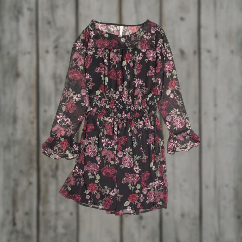 Vintage VINTAGE Xhilaration Dress Black Floral Recycled Long Sleeve Small XS? Size S / US 4 / IT 40 - 1 Thumbnail
