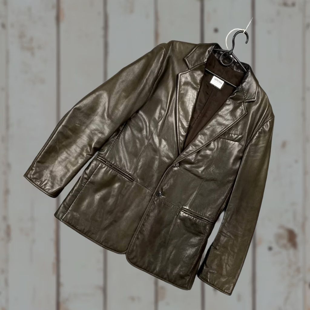 Armani Armani Collezioni Leather Coat Jacket Men Size 52 Brown Vintage Long Blazer Size 52R - 1 Thumbnail