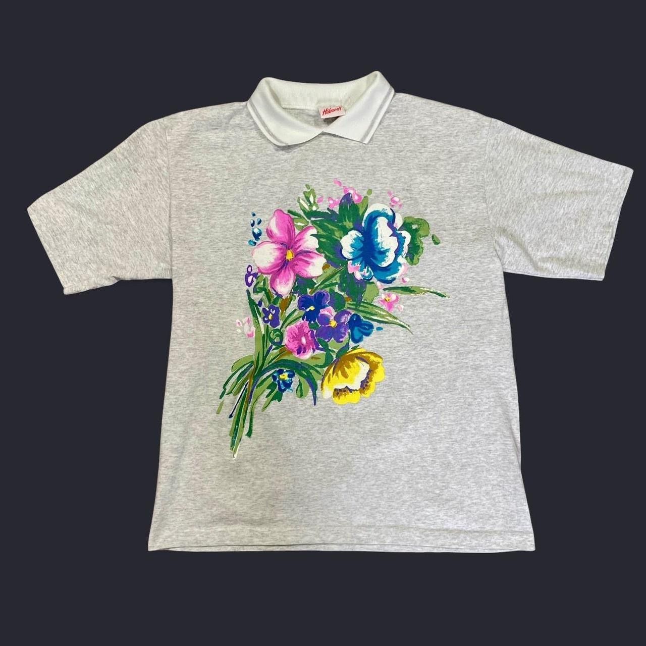 Haband × Vintage Vintage 90’s Pretty Flower Bouqet Collard T-Shirt Size M / US 6-8 / IT 42-44 - 1 Thumbnail