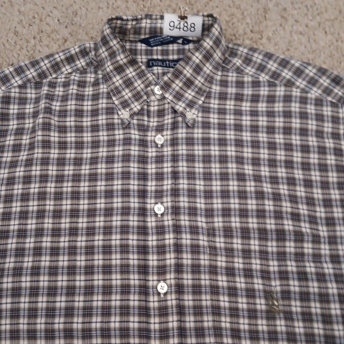 Nautica Nautica Shirt Mens Large Gray Beige Plaid Long Sleeve Button Down Cotton Size US L / EU 52-54 / 3 - 3 Thumbnail
