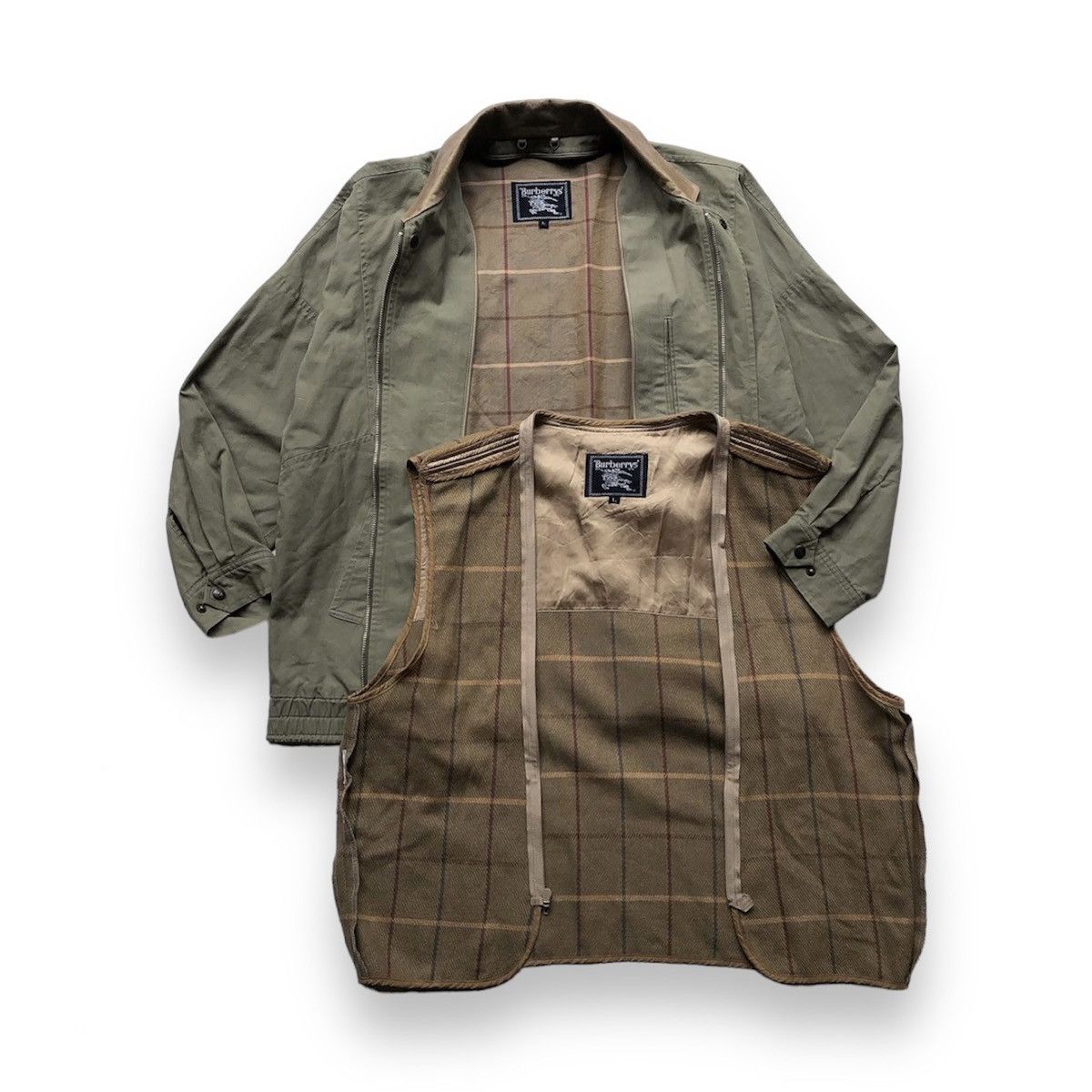 image of Burberry x Burberry Prorsum Casual Jacket Double Layer Leather Colar in Green Olive (Size Large)