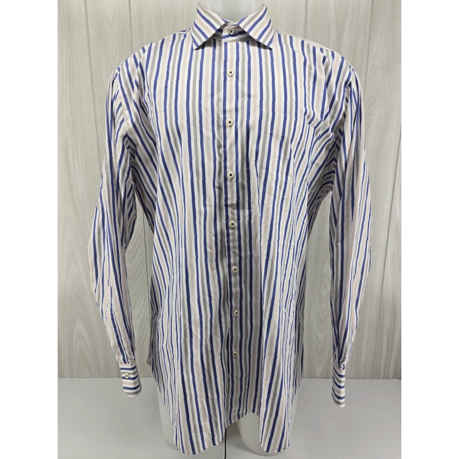Peter Millar Peter Millar Button-Up Shirt XL Men's Long Sleeve White Blue Striped Casual Dress Shirt Size 46R - 2 Thumbnail