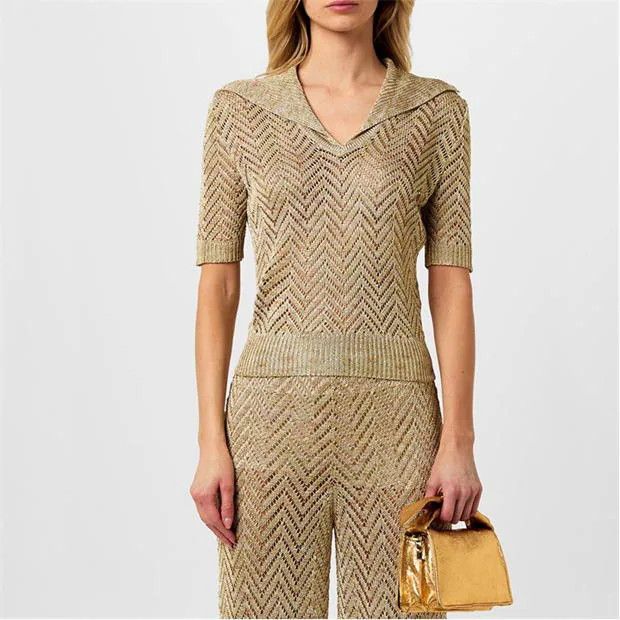 Missoni o1g2r1mq1124 V Neck Knitted T Shirt in Gold Space Size M / US 6-8 / IT 42-44 - 3 Thumbnail