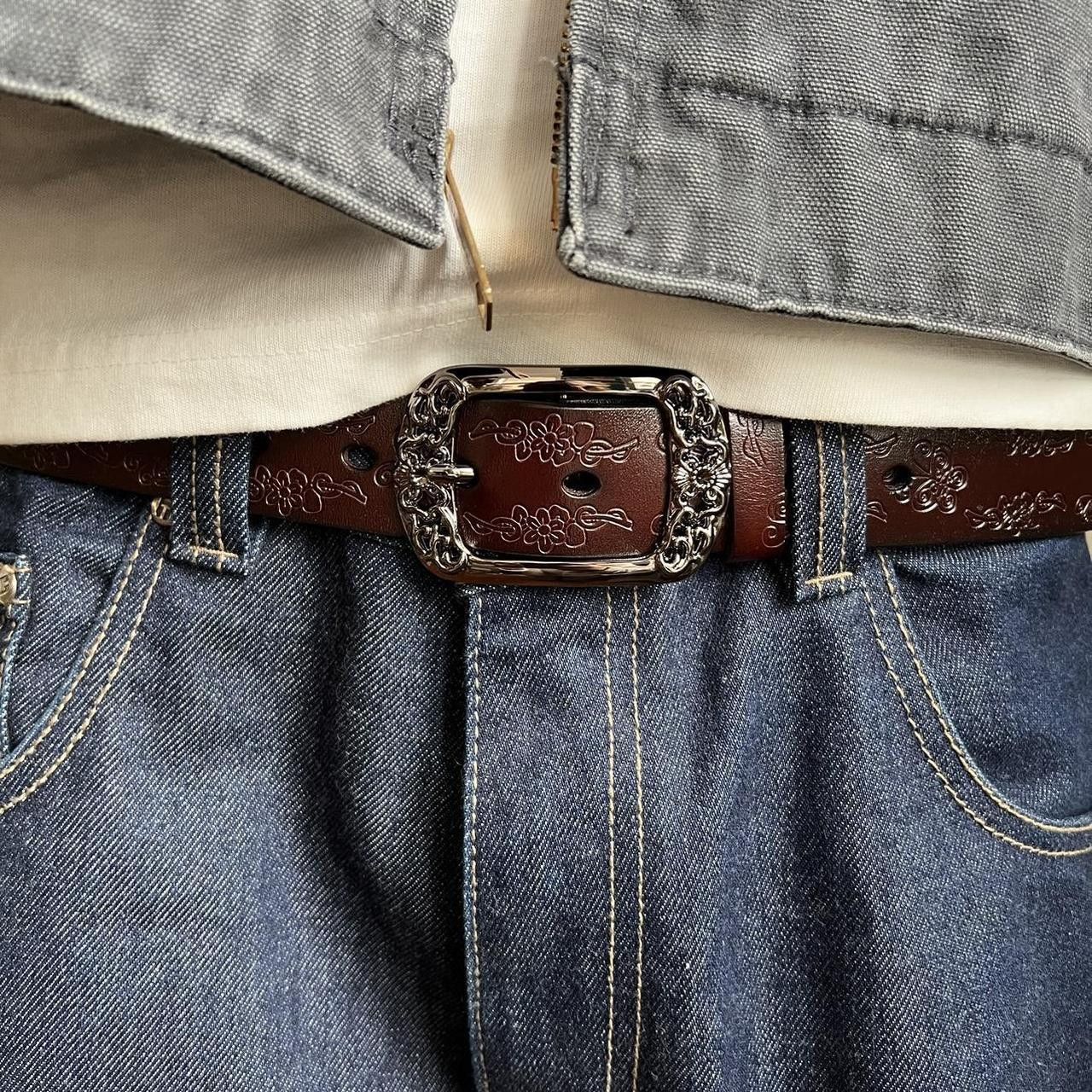 Other Brown Leather Belt – Embossed Western Style Belt Size ONE SIZE - 2 Thumbnail