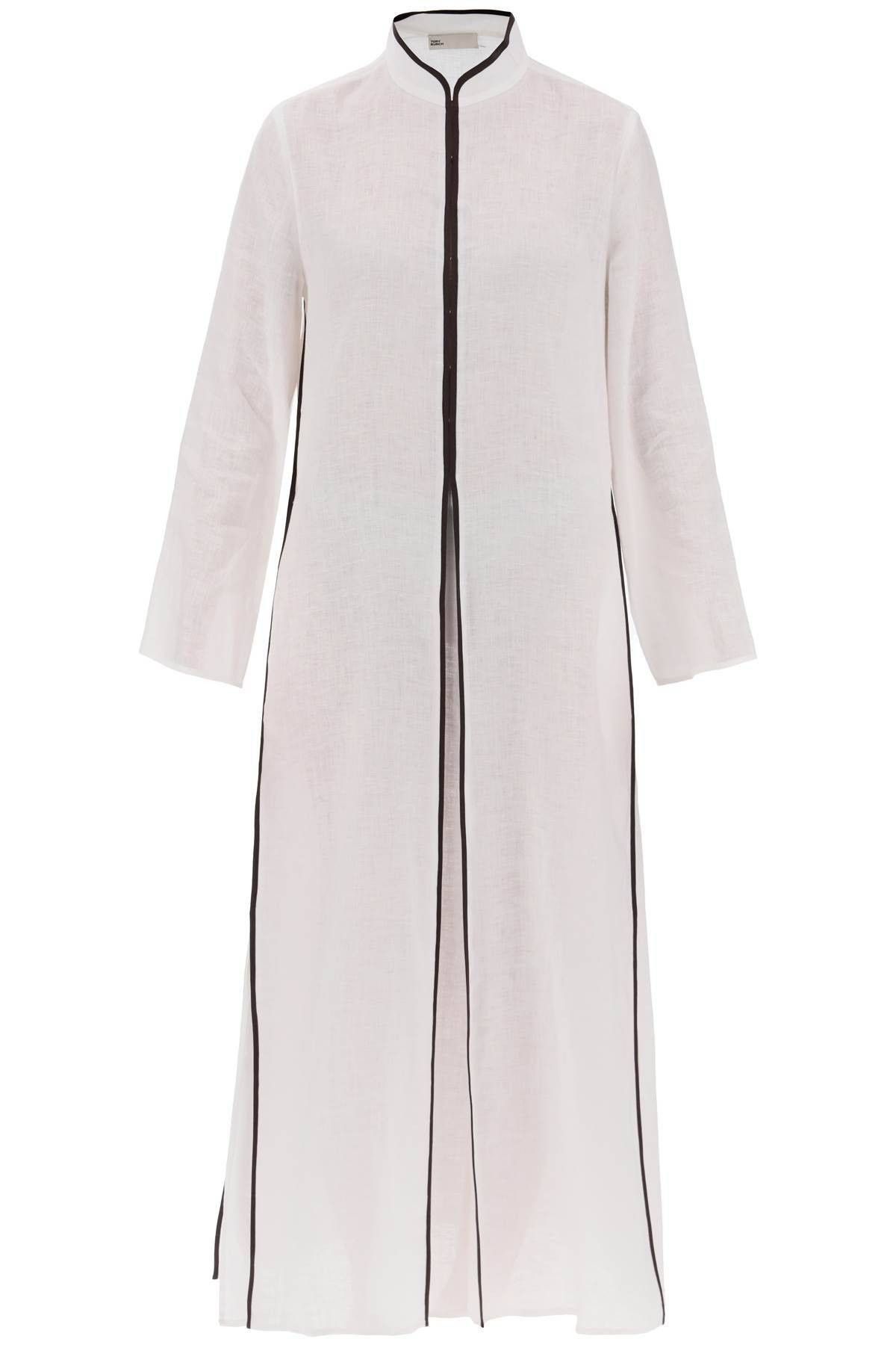 image of Tory Burch Long Linen Caftan Dress Size L For Women in Bianco