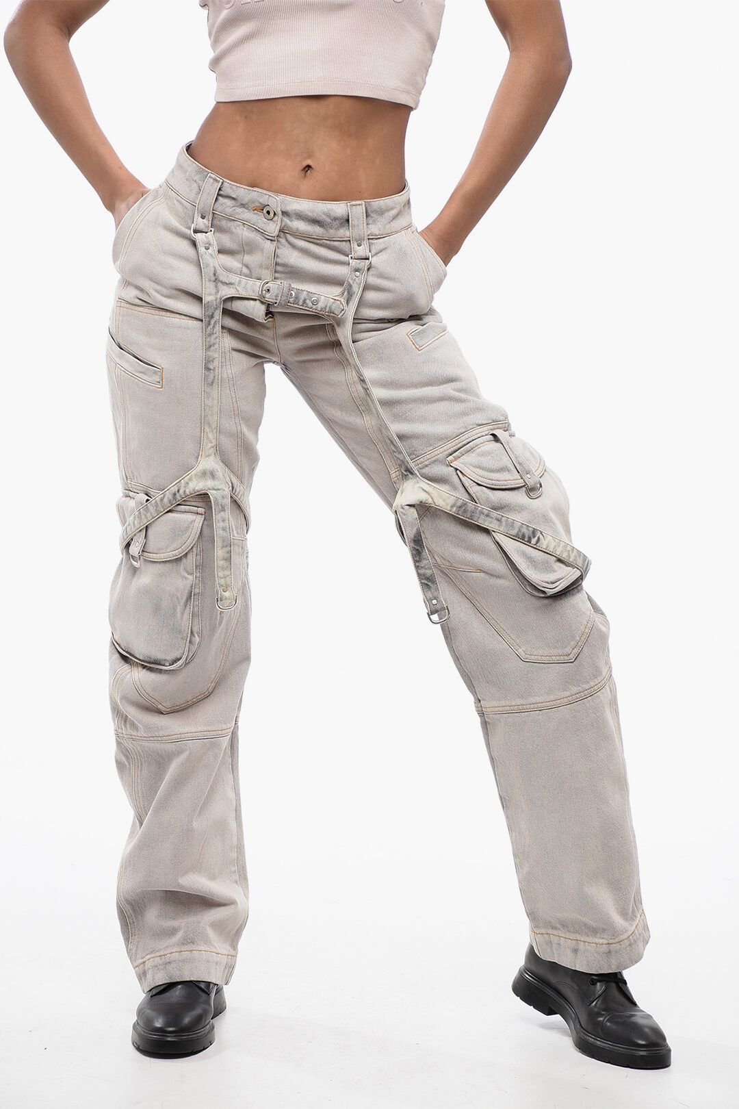 Off-White og1mm1125 Bleached Effect Baggy Fit Cargo Pant Purple/Grey Size 25" / US 0 / IT 36 - 1 Thumbnail
