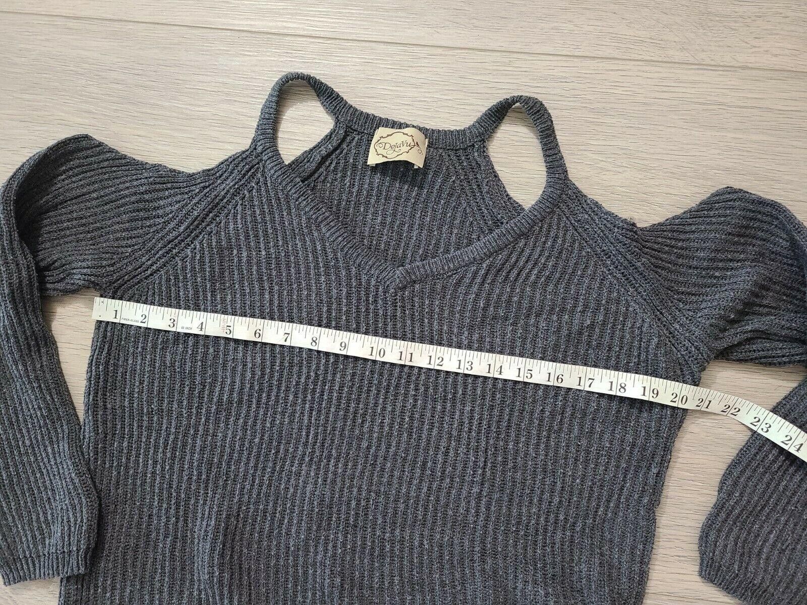 Designer Deja vu Sweater Womens Medium Grey Chunk Knit Cold Shoulder Size M / US 6-8 / IT 42-44 - 5 Thumbnail